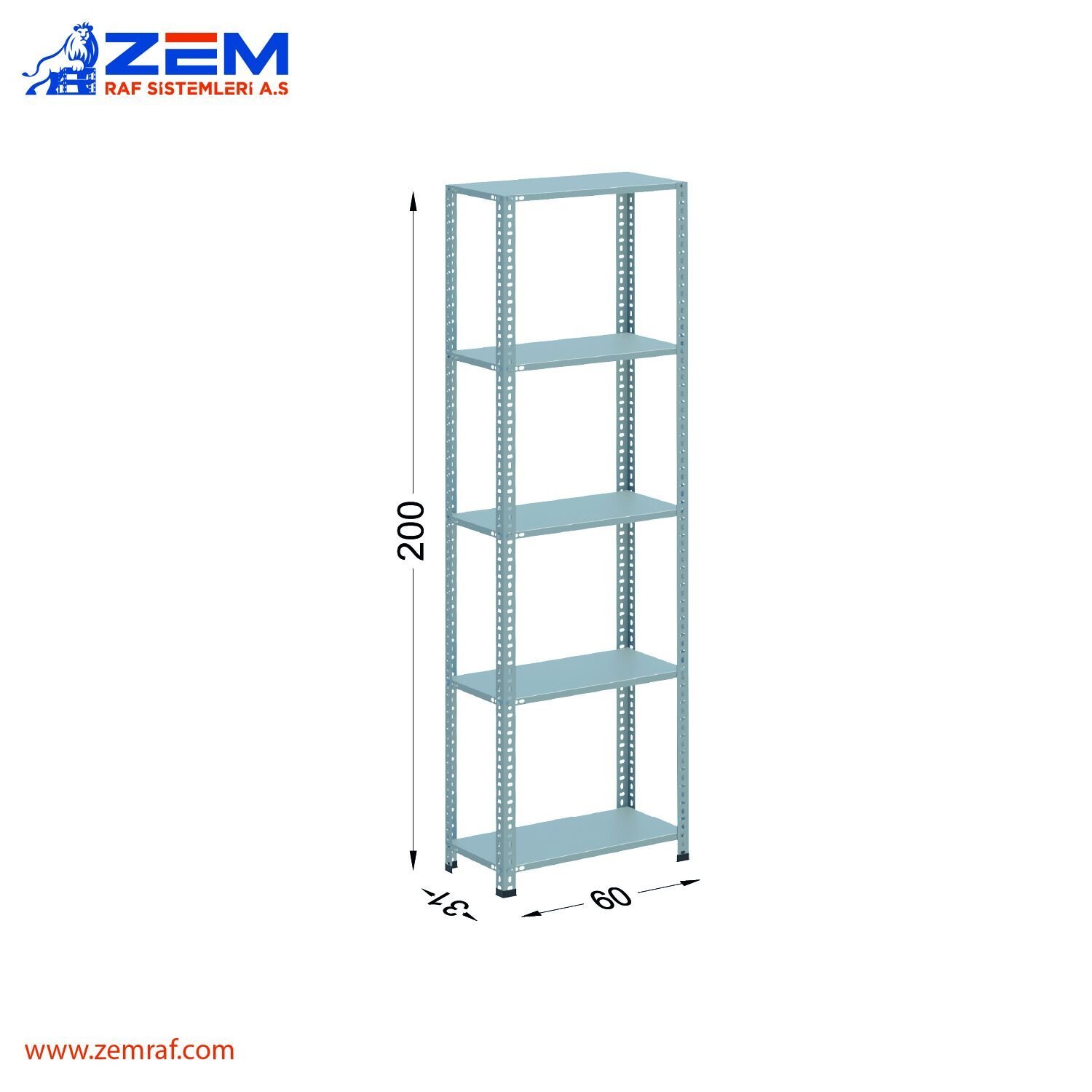 Çelik Raf 5 Katlı H: 200 cm