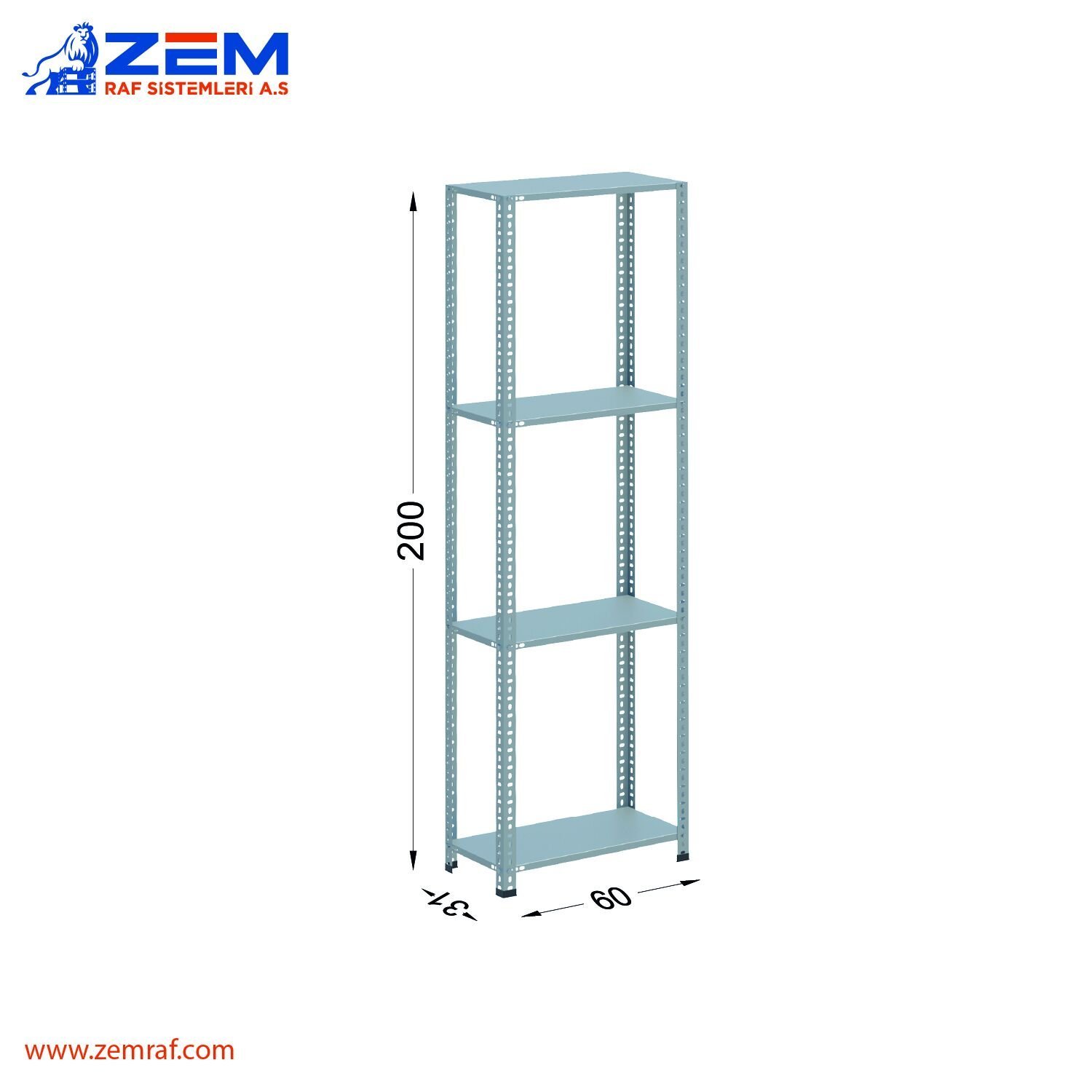 Çelik Raf 4 Katlı H: 200 cm