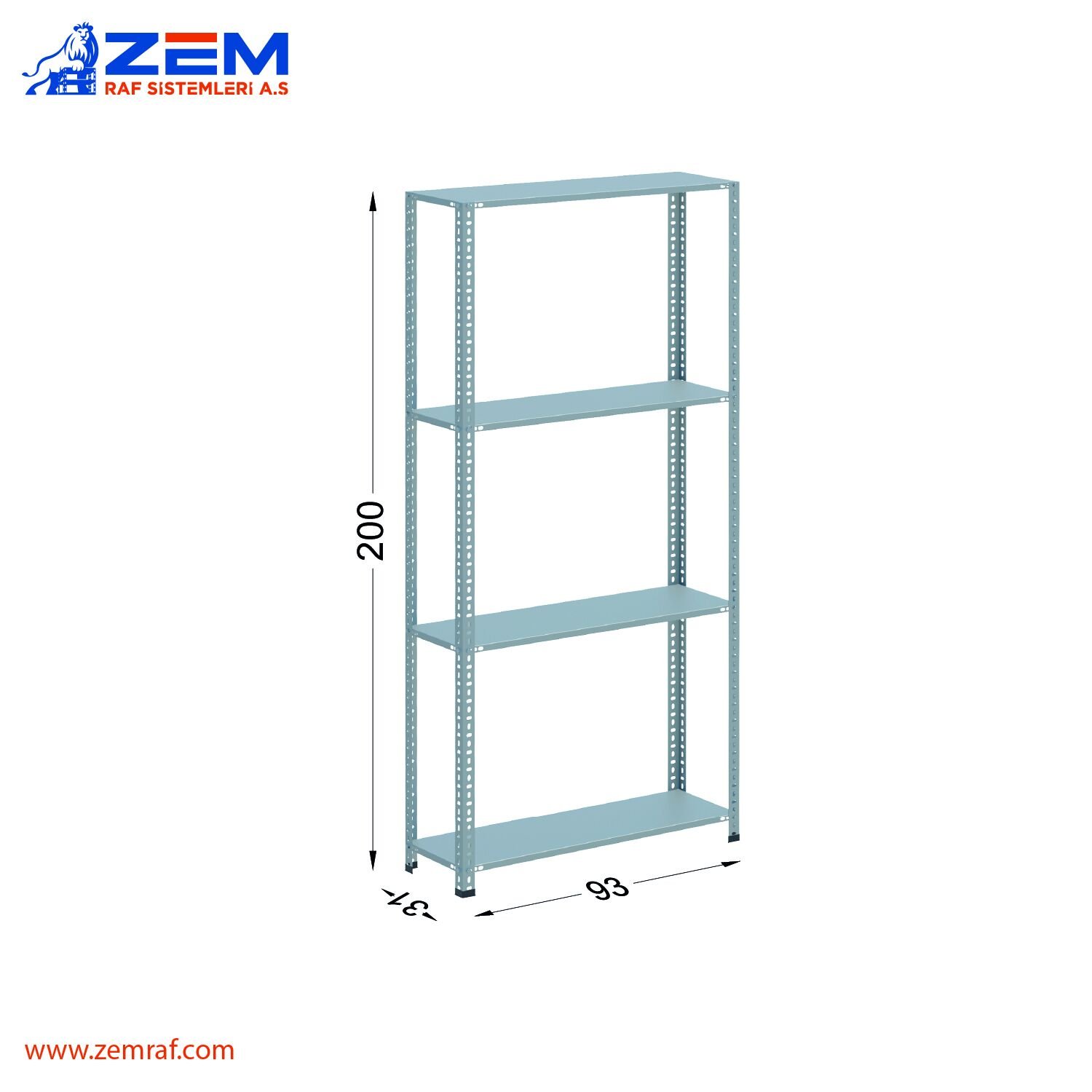 Çelik Raf 4 Katlı H: 200 cm 31X93