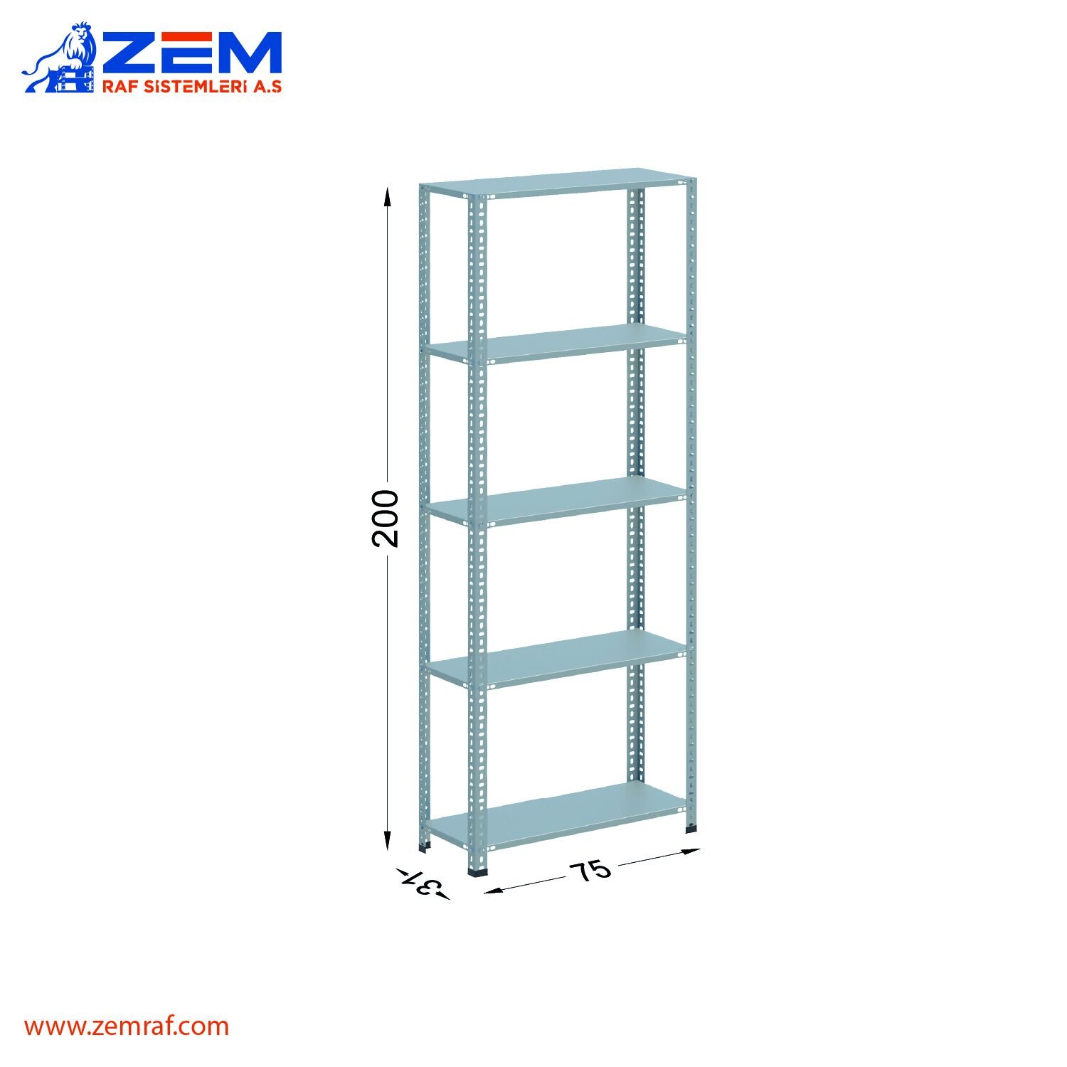 Çelik Raf 5 Katlı H: 200 cm 31X75