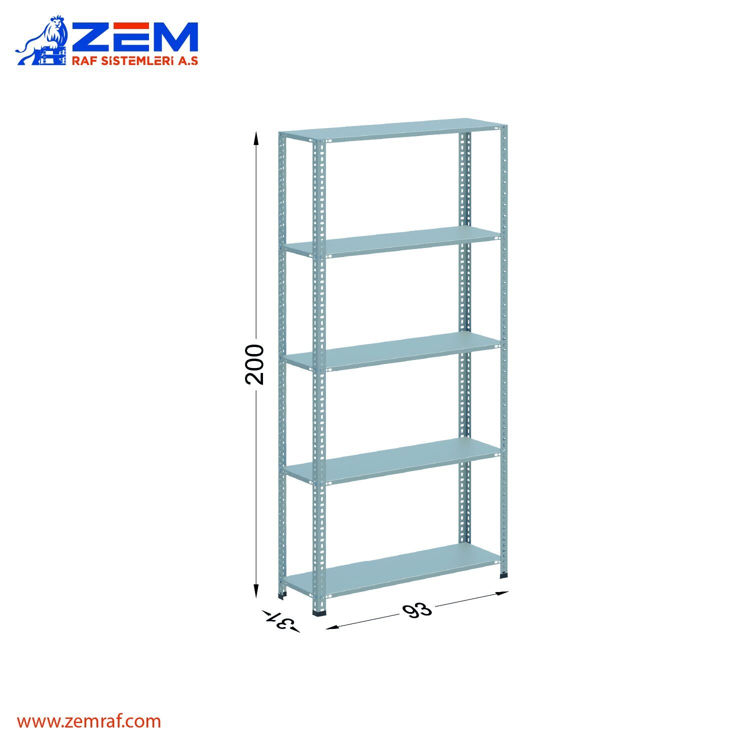 Çelik Raf 5 Katlı H: 200 cm 31X93