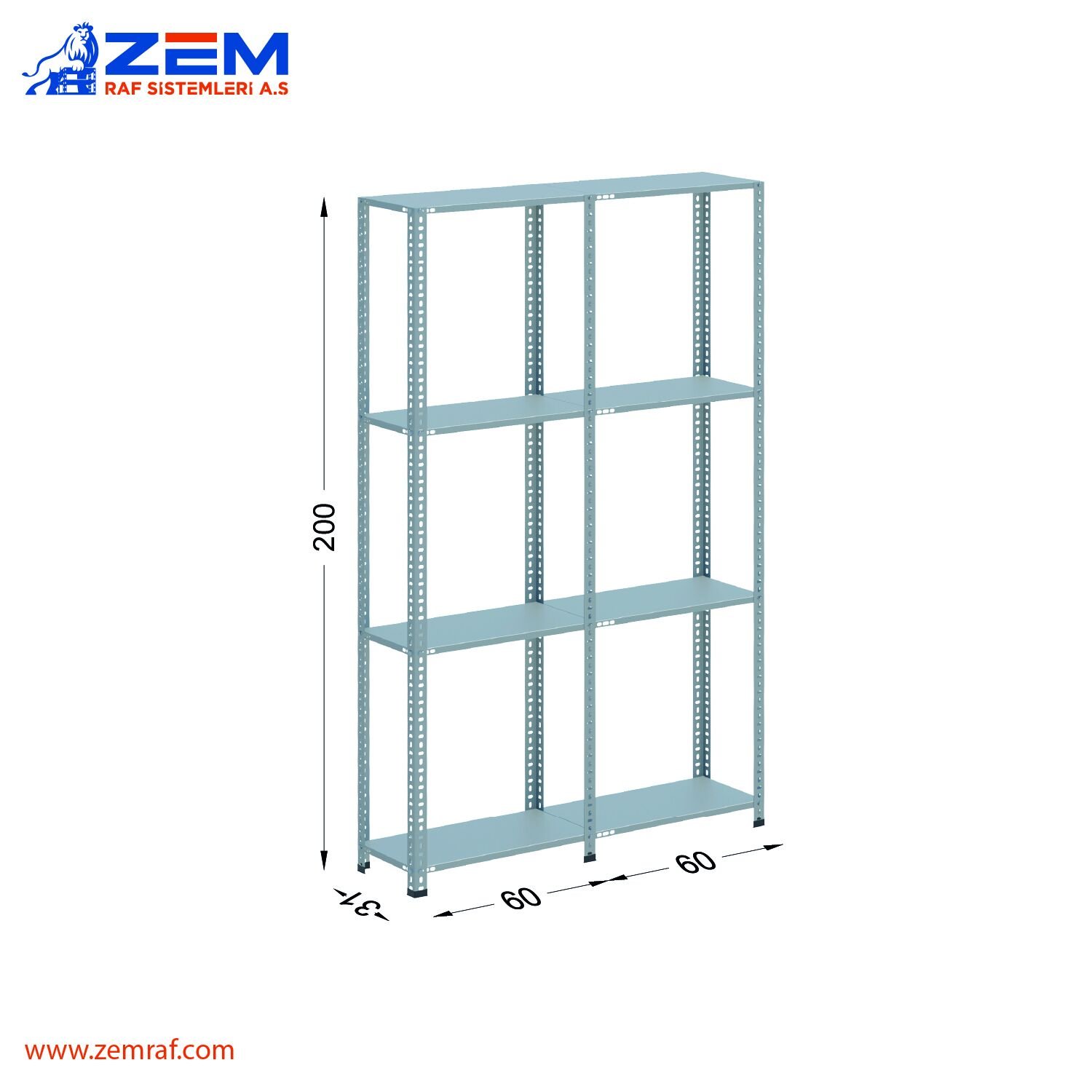 Çelik Raf 4 Katlı H: 200 cm 2'li Set 31X60