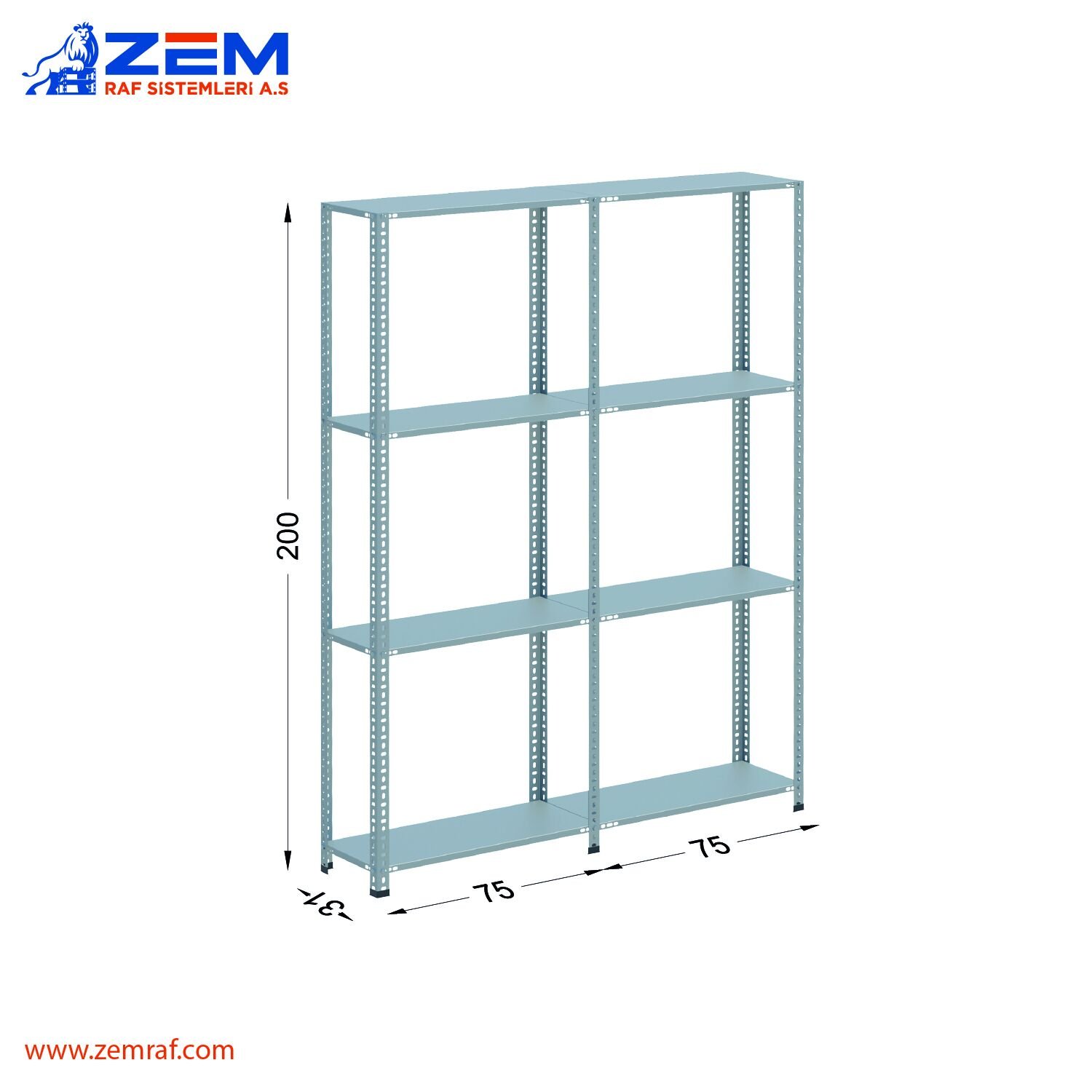 Çelik Raf 4 Katlı H: 200 cm 2'li Set 31X75