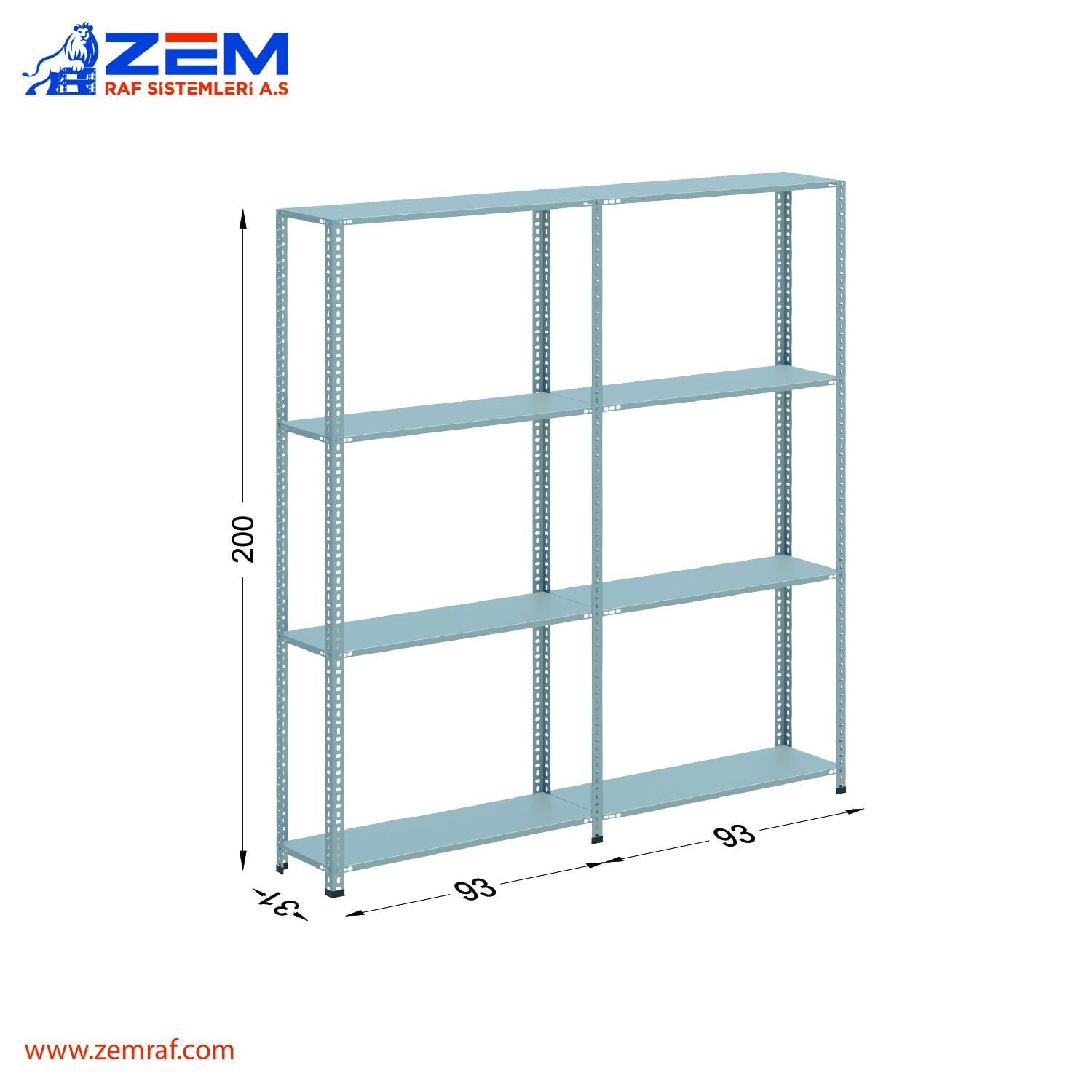 Çelik Raf 4 Katlı H: 200 cm 2'li Set 31X93