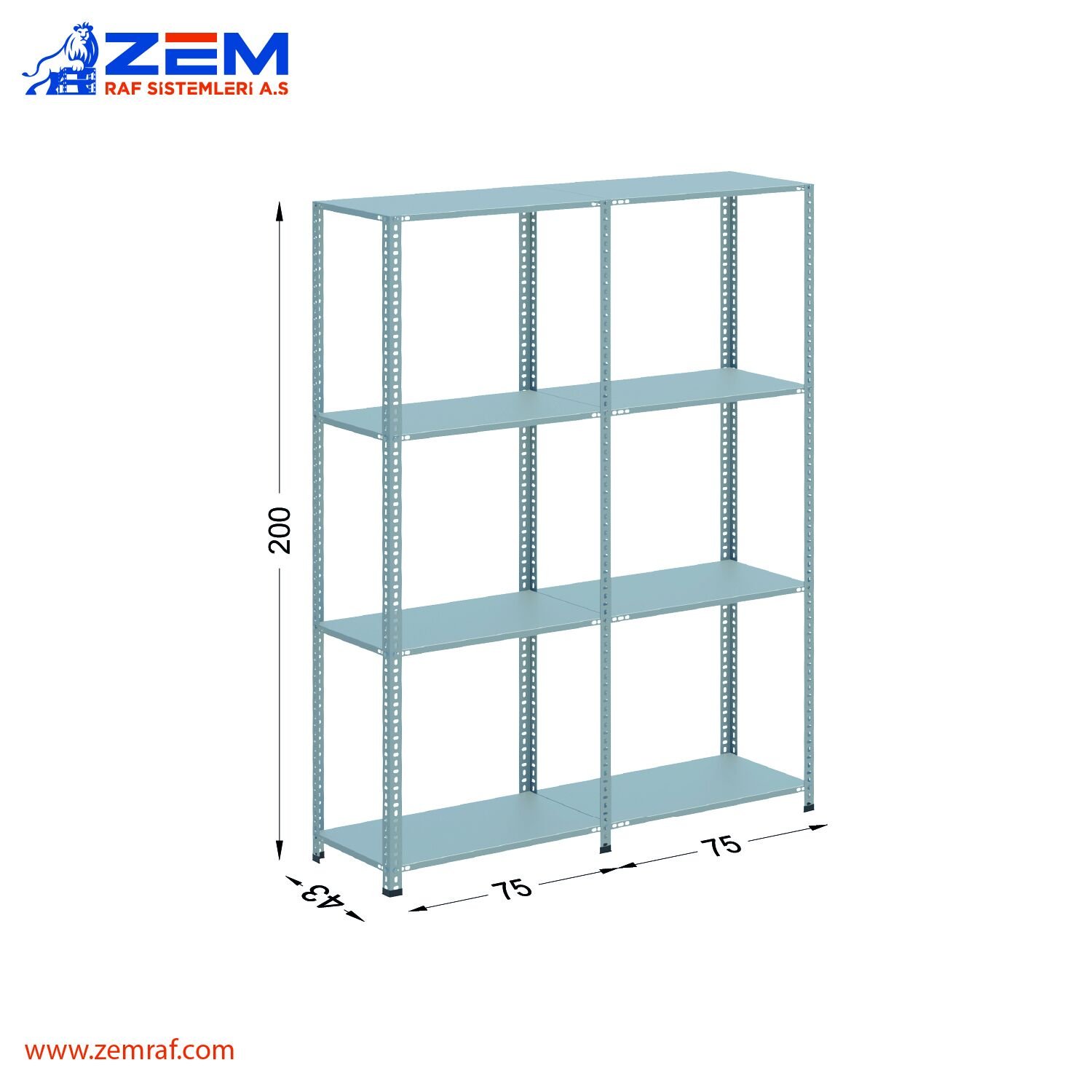 Çelik Raf 4 Katlı H: 200 cm 2'li Set 43X75