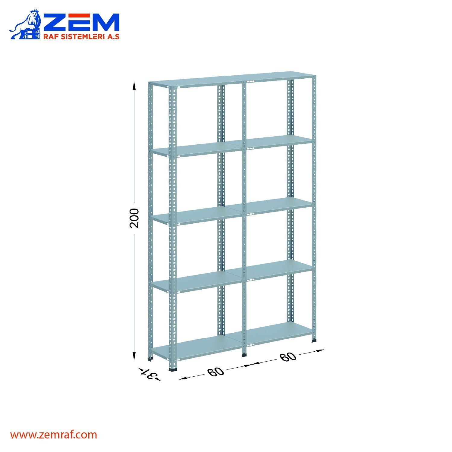 Çelik Raf 5 Katlı H: 200 cm 2'li Set 31X60