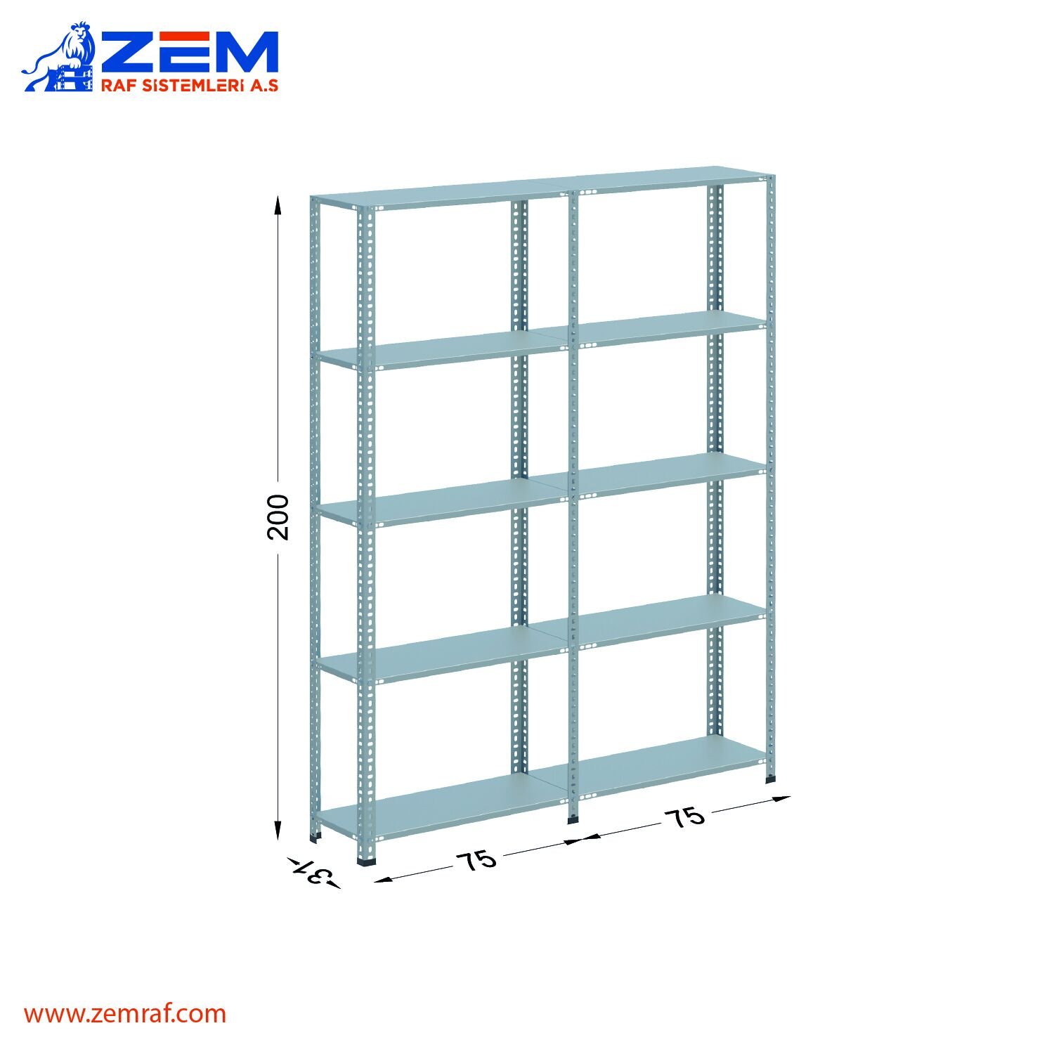 Çelik Raf 5 Katlı H: 200 cm 2'li Set 31X75