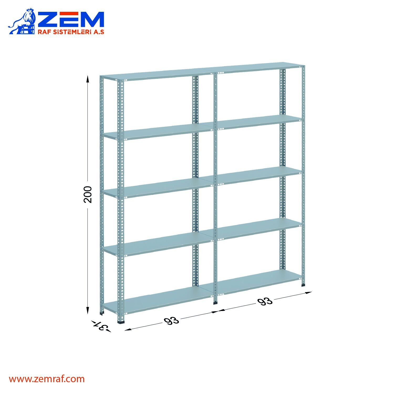 Çelik Raf 5 Katlı H: 200 cm 2'li Set 31X93
