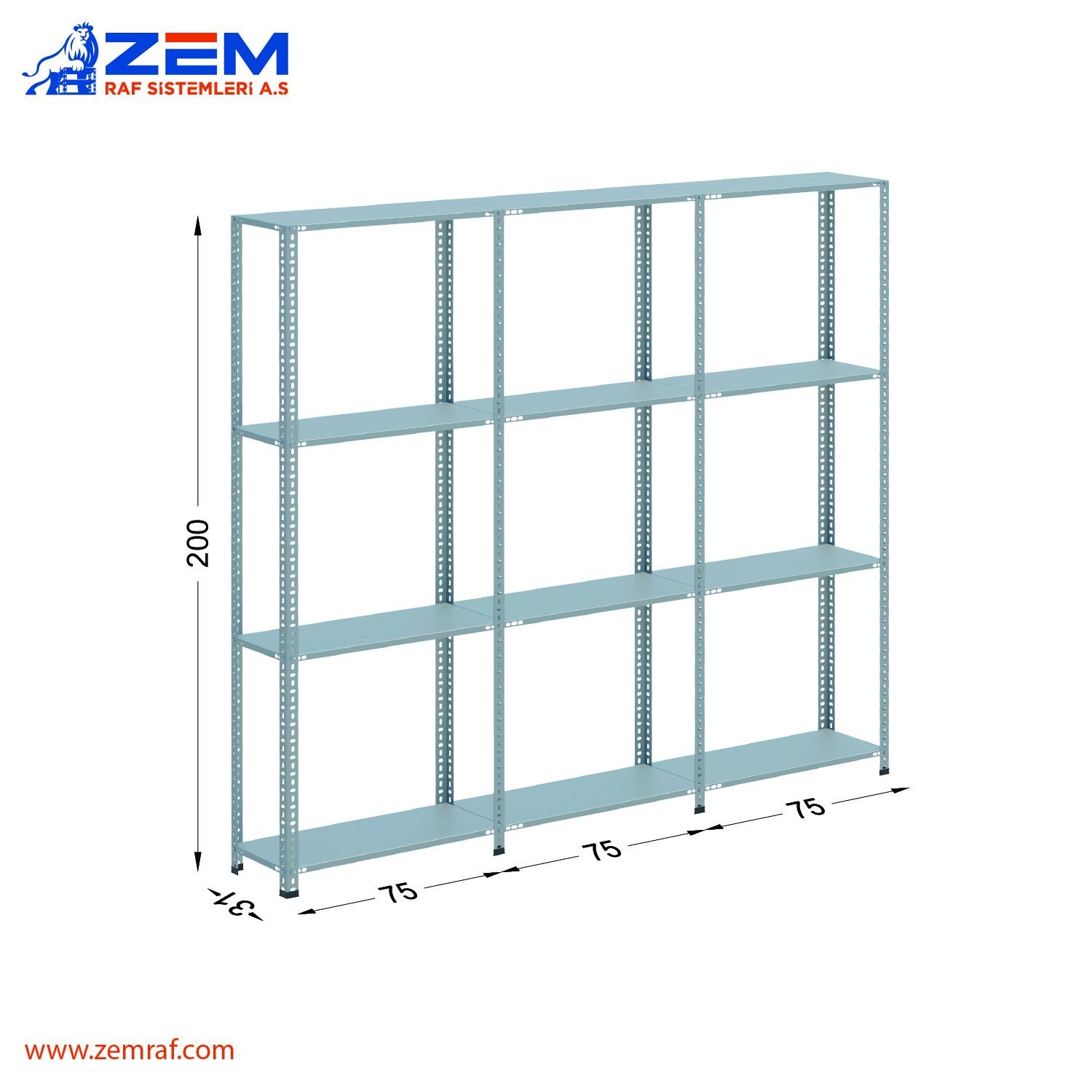 Çelik Raf 4 Katlı H: 200 cm 3'lü Set 31X75