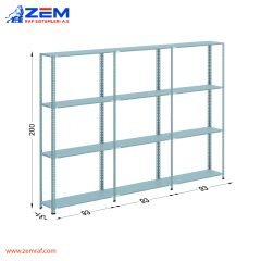 Çelik Raf 4 Katlı H: 200 cm 3'lü Set 31X93