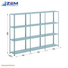 Çelik Raf 4 Katlı H: 200 cm 3'lü Set 43X93