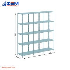 Çelik Raf 5 Katlı H: 200 cm 3'lü Set 43X60