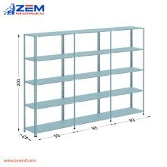 Çelik Raf 5 Katlı H: 200 cm 3'lü Set 43X93