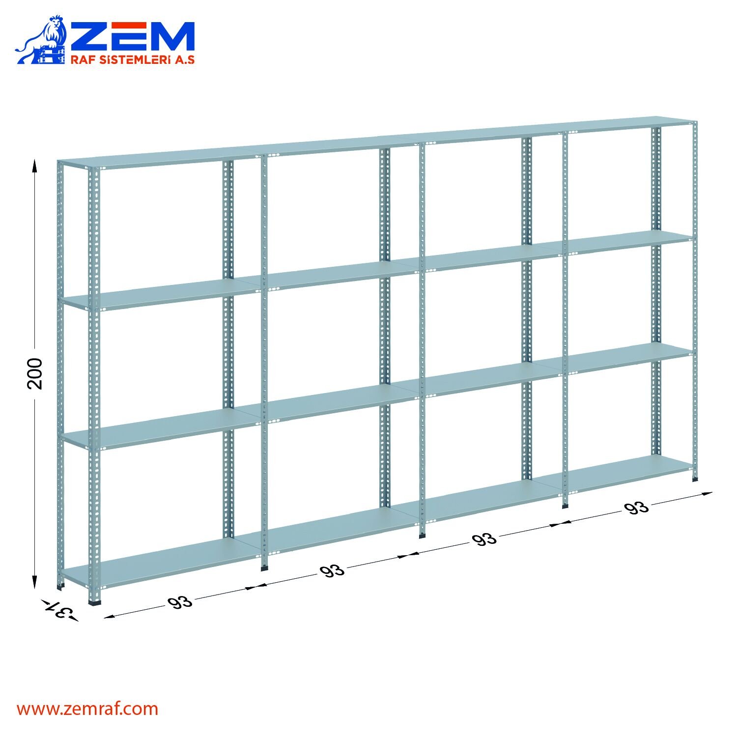 Çelik Raf 4 Katlı H: 200 cm 4'lü Set 31X93