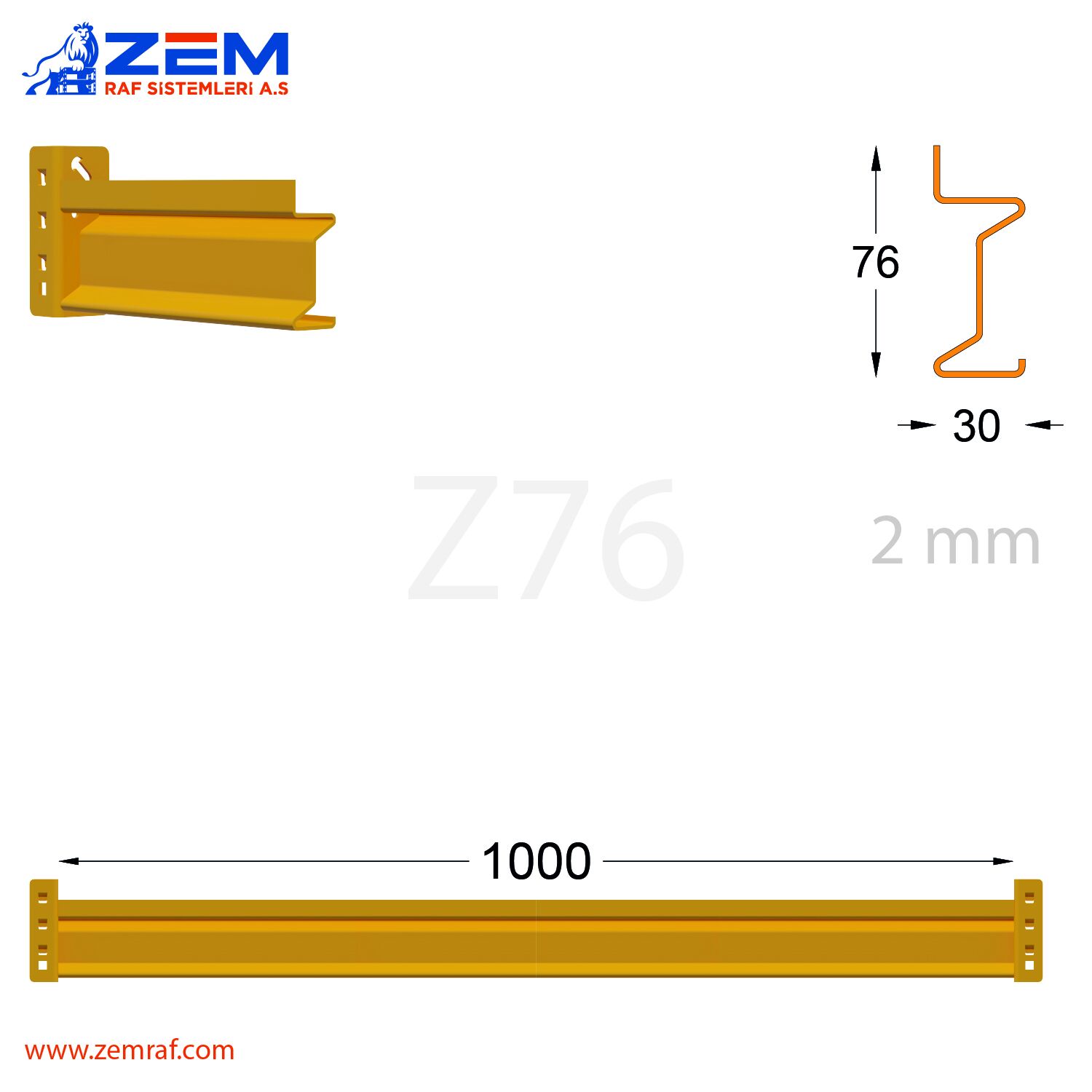 Z76 Travers 1000 mm - 2 mm