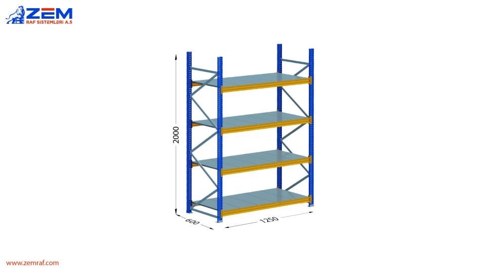 Hafif Depolama Ünitesi 4 Katlı H:2000 mm Derinlik 600 mm - 1250 mm