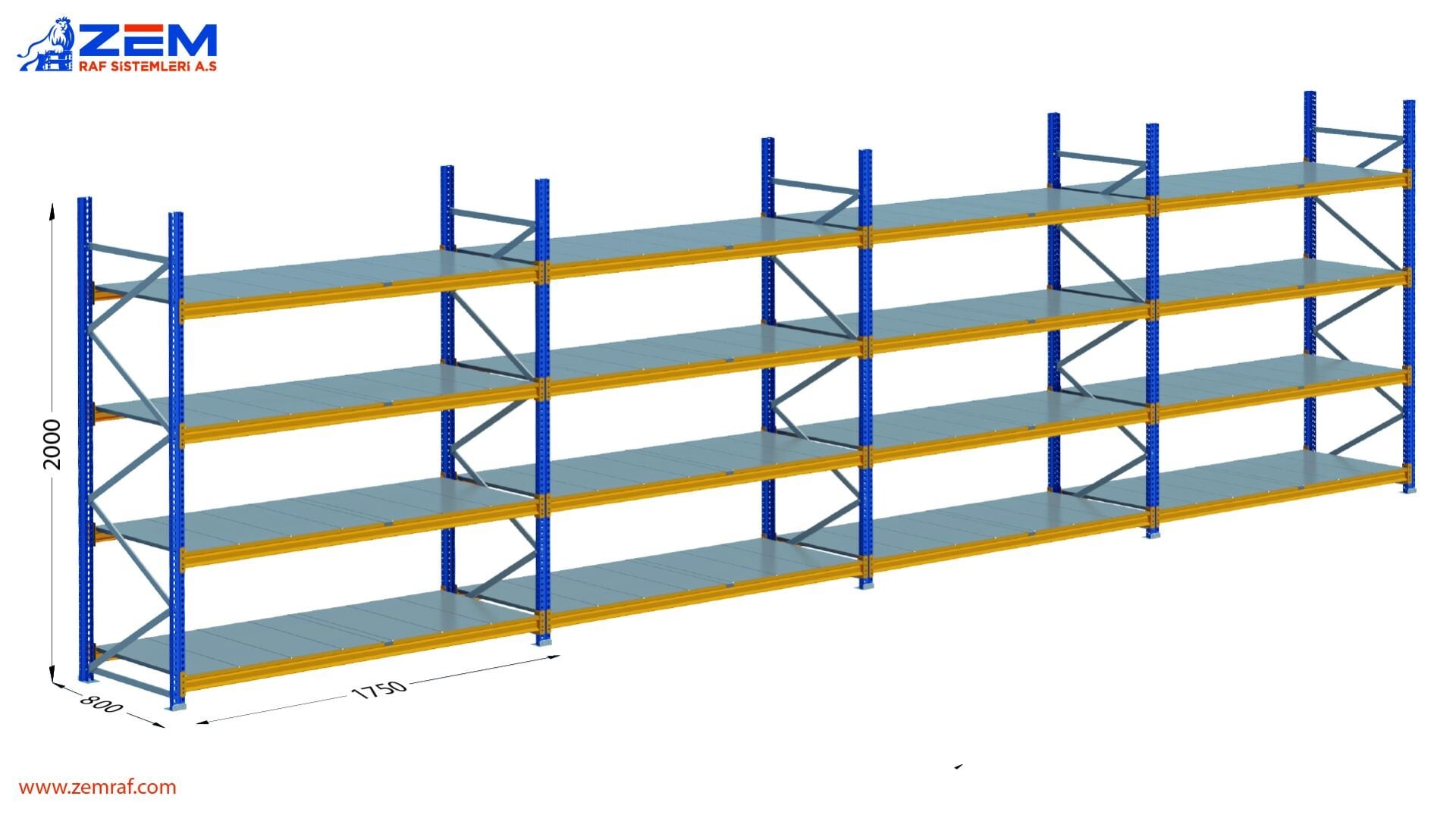 Hafif Depolama Ünitesi 4 Katlı H:2000 mm 4'lü Set Derinlik 800 mm - 1750 mm