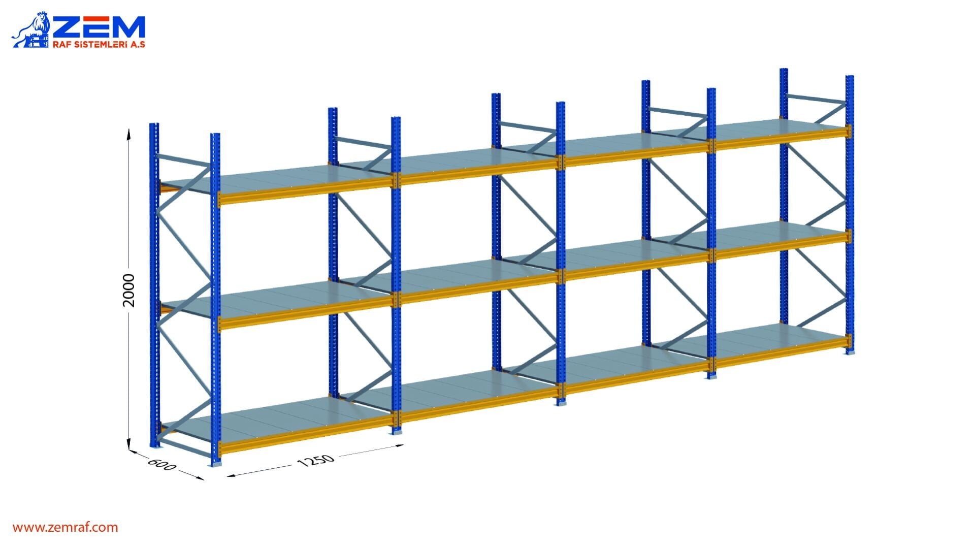 Hafif Depolama Ünitesi 3 Katlı H:2000 mm 4'lü Set Derinlik 600 mm - 1250 mm