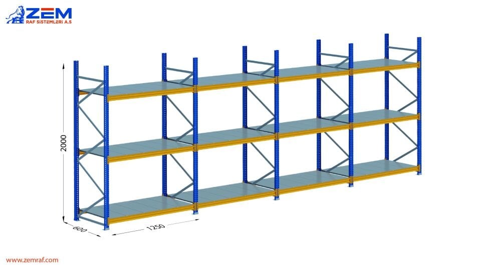 Hafif Depolama Ünitesi 3 Katlı H:2000 mm 4'lü Set Derinlik 600 mm - 1250 mm