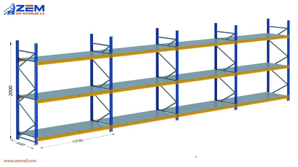 Hafif Depolama Ünitesi 3 Katlı H:2000 mm 4'lü Set Derinlik 600 mm - 1750 mm