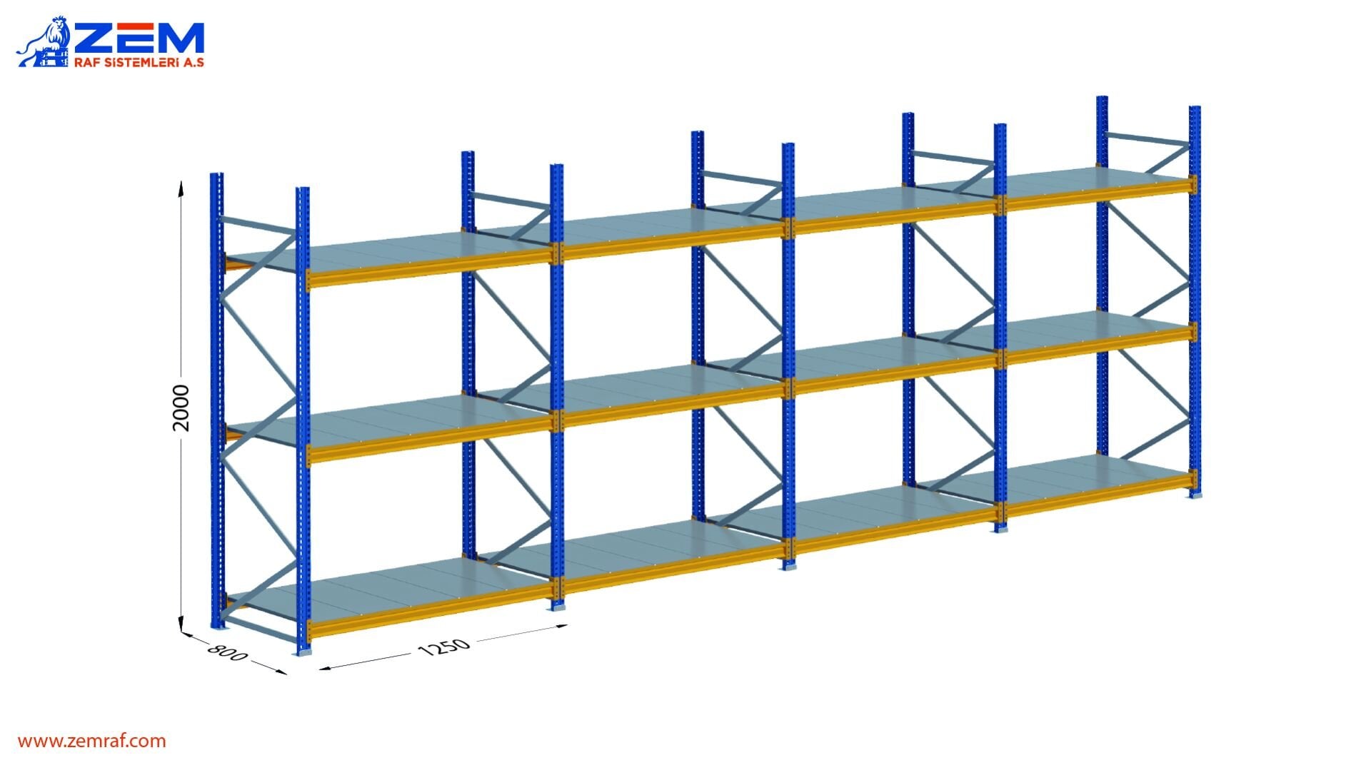 Hafif Depolama Ünitesi 3 Katlı H:2000 mm 4'lü Set Derinlik 800 mm - 1250 mm