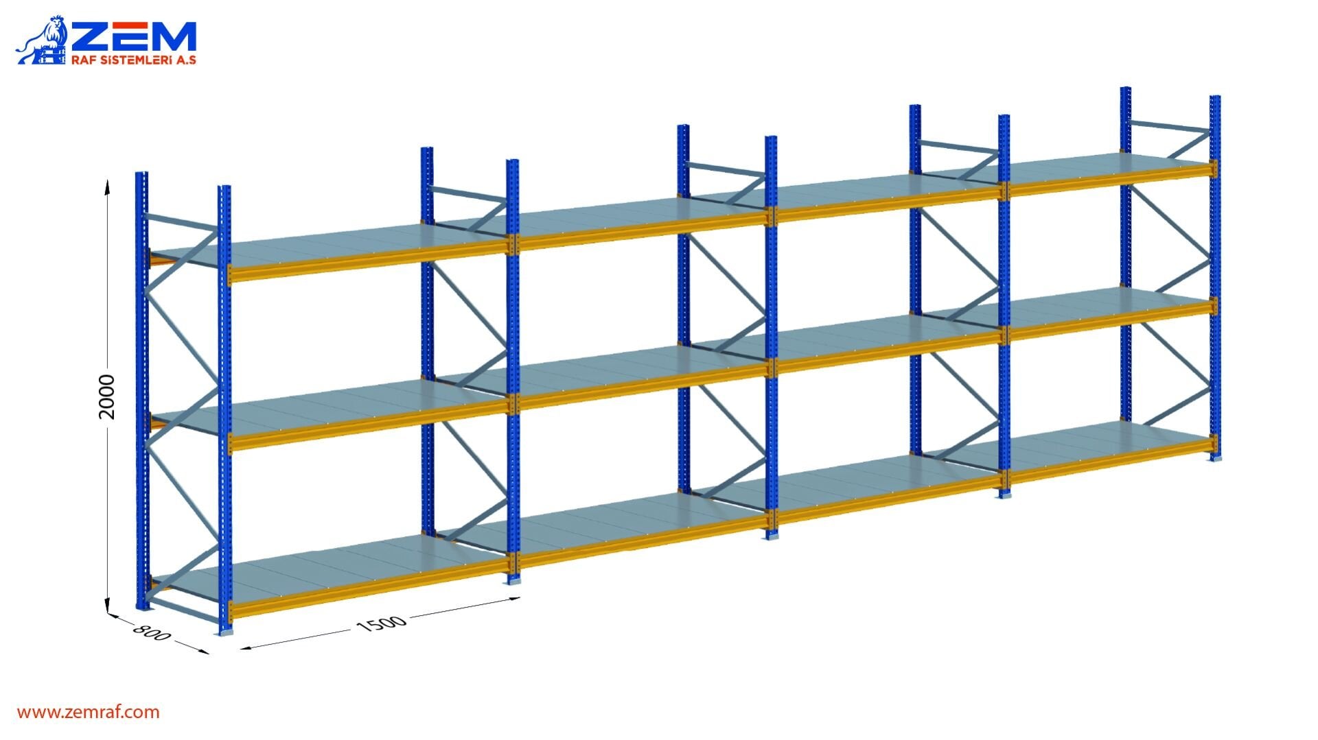 Hafif Depolama Ünitesi 3 Katlı H:2000 mm 4'lü Set Derinlik 800 mm - 1500 mm