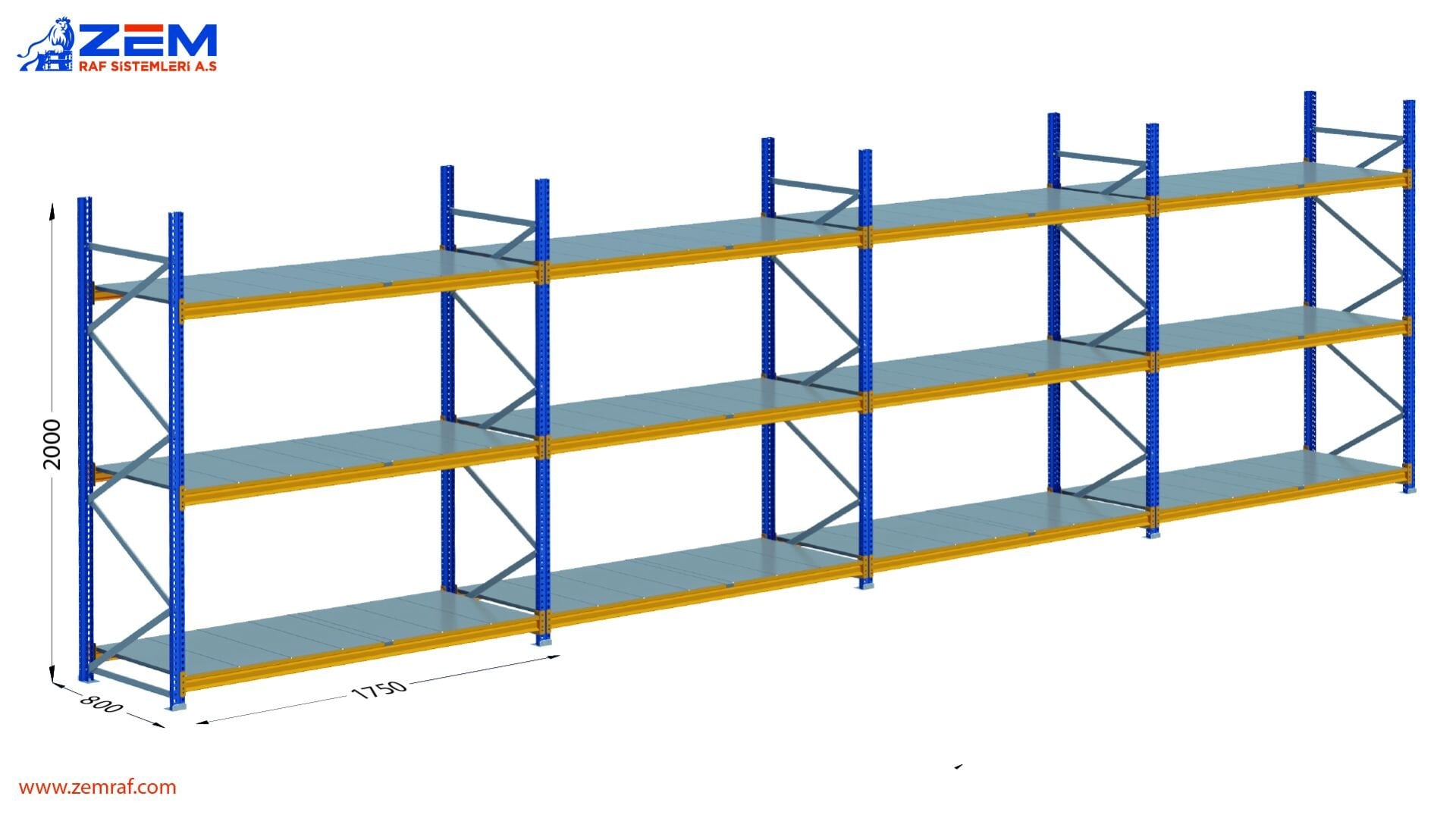 Hafif Depolama Ünitesi 3 Katlı H:2000 mm 4'lü Set Derinlik 800 mm - 1750 mm