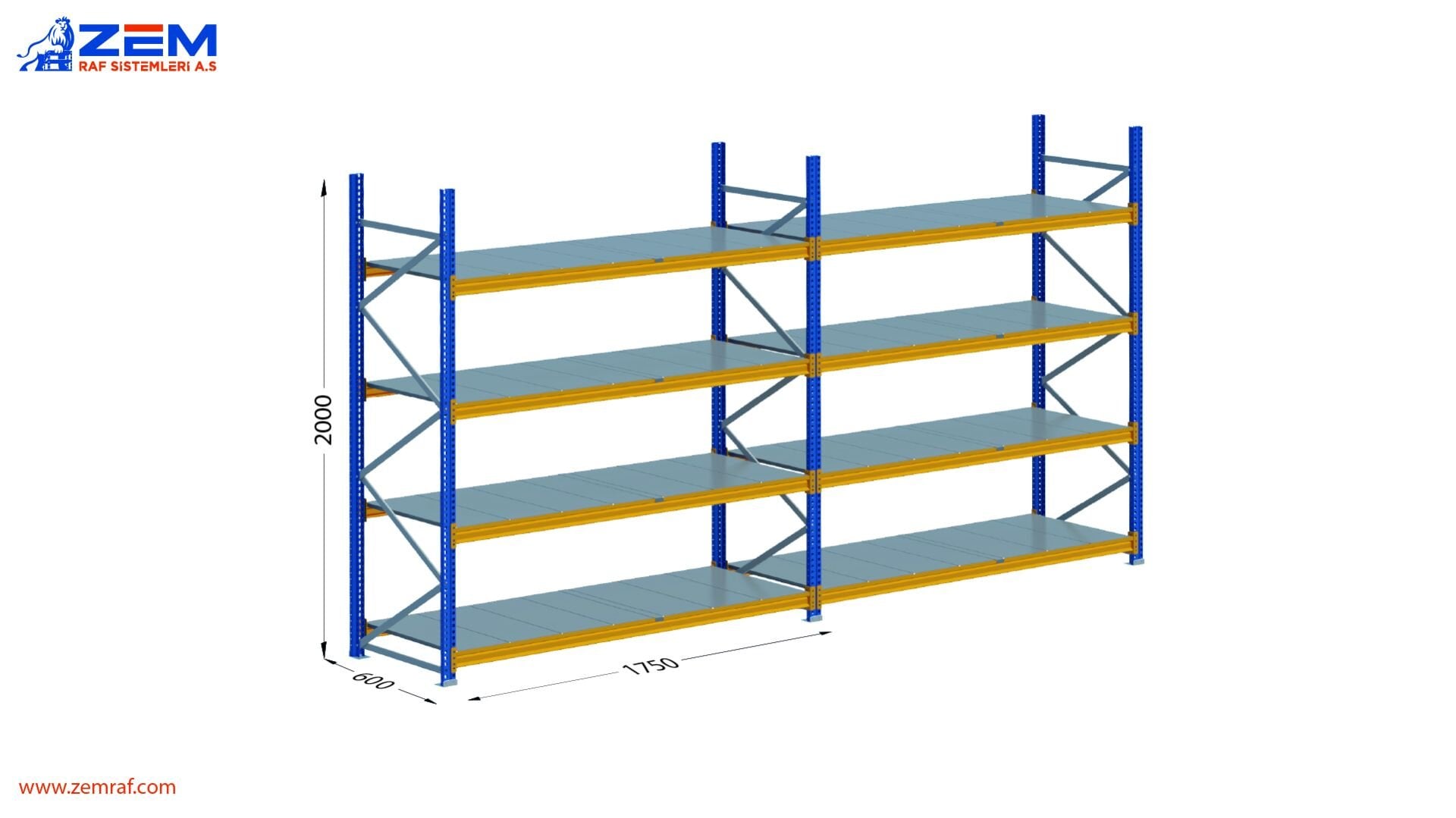 Hafif Depolama Ünitesi 4 Katlı H:2000 mm 2'li Set Derinlik 600 mm - 1750 mm