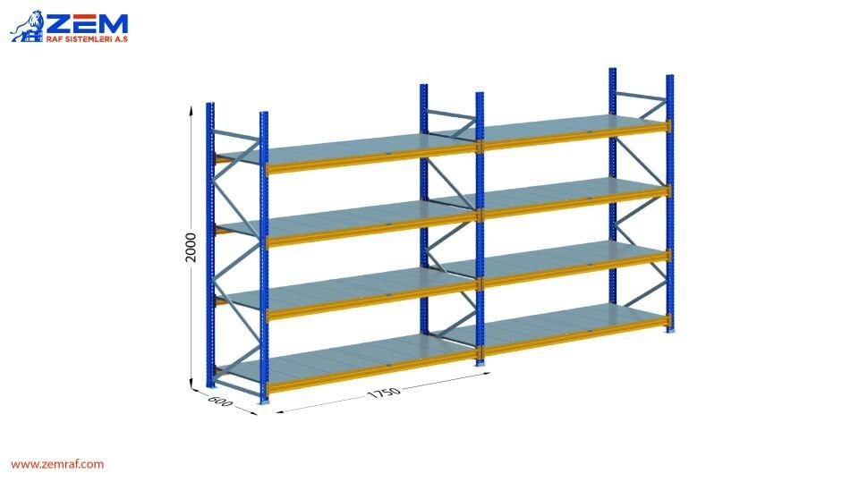Hafif Depolama Ünitesi 4 Katlı H:2000 mm 2'li Set Derinlik 600 mm - 1750 mm