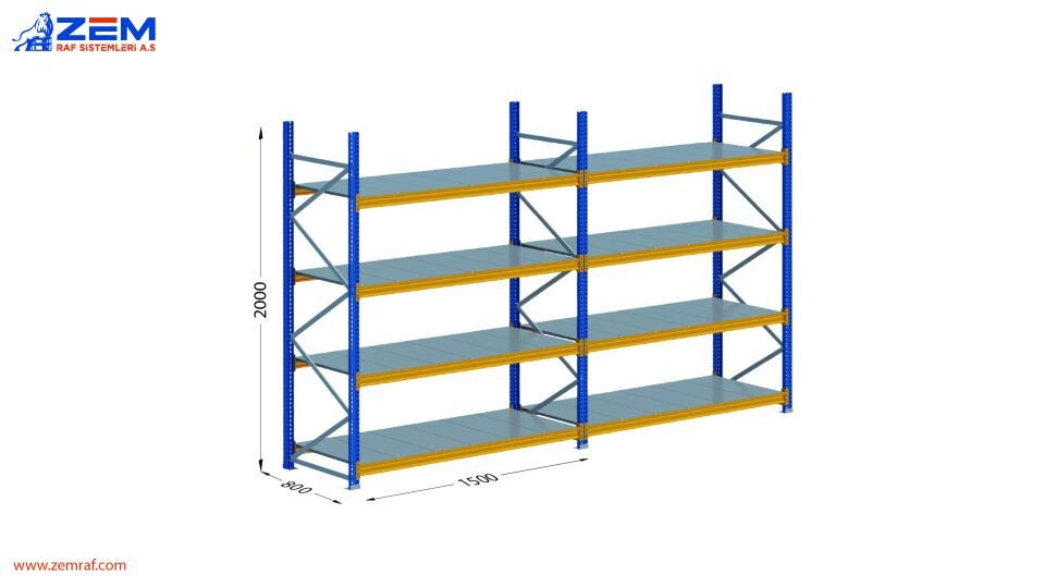 Hafif Depolama Ünitesi 4 Katlı H:2000 mm 2'li Set Derinlik 800 mm - 1500 mm
