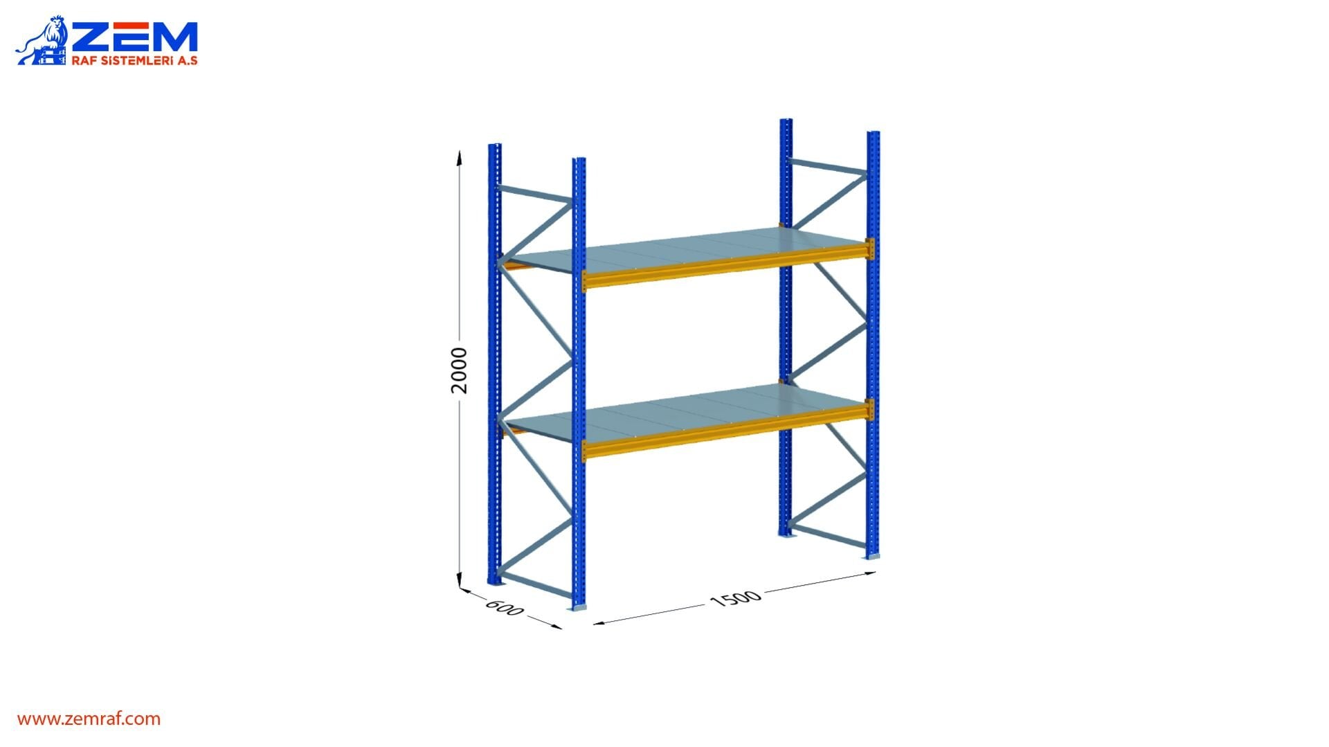 Hafif Depolama Ünitesi 2 Katlı H:2000 Derinlik 600 mm - 1500 mm