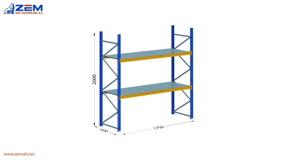 Hafif Depolama Ünitesi 2 Katlı H:2000 Derinlik 600 mm - 1750 mm