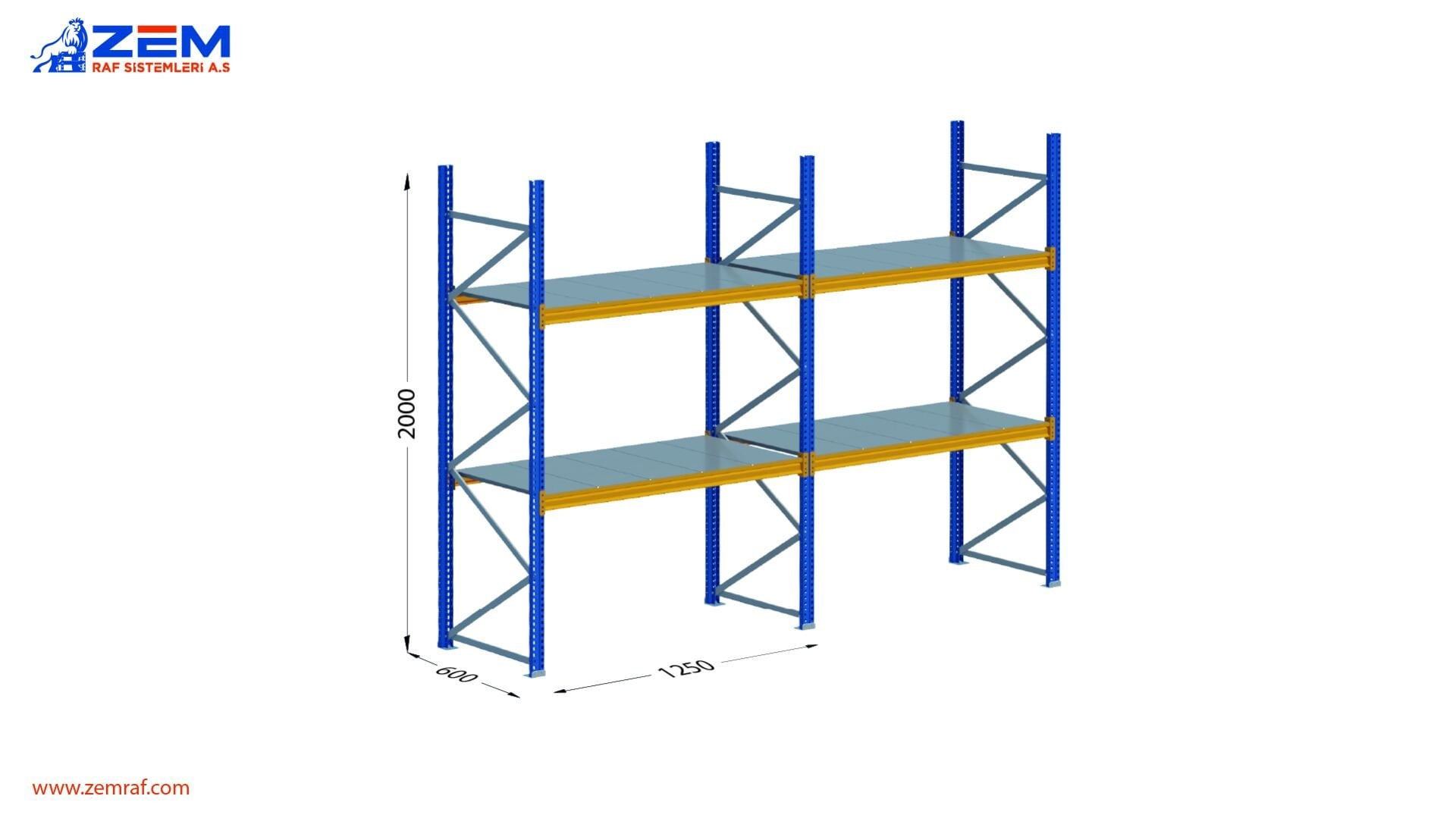 Hafif Depolama Ünitesi 2 Katlı H:2000 mm 2'li Set Derinlik 600 mm - 1250 mm
