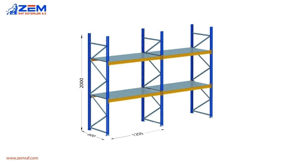 Hafif Depolama Ünitesi 2 Katlı H:2000 mm 2'li Set Derinlik 600 mm - 1250 mm