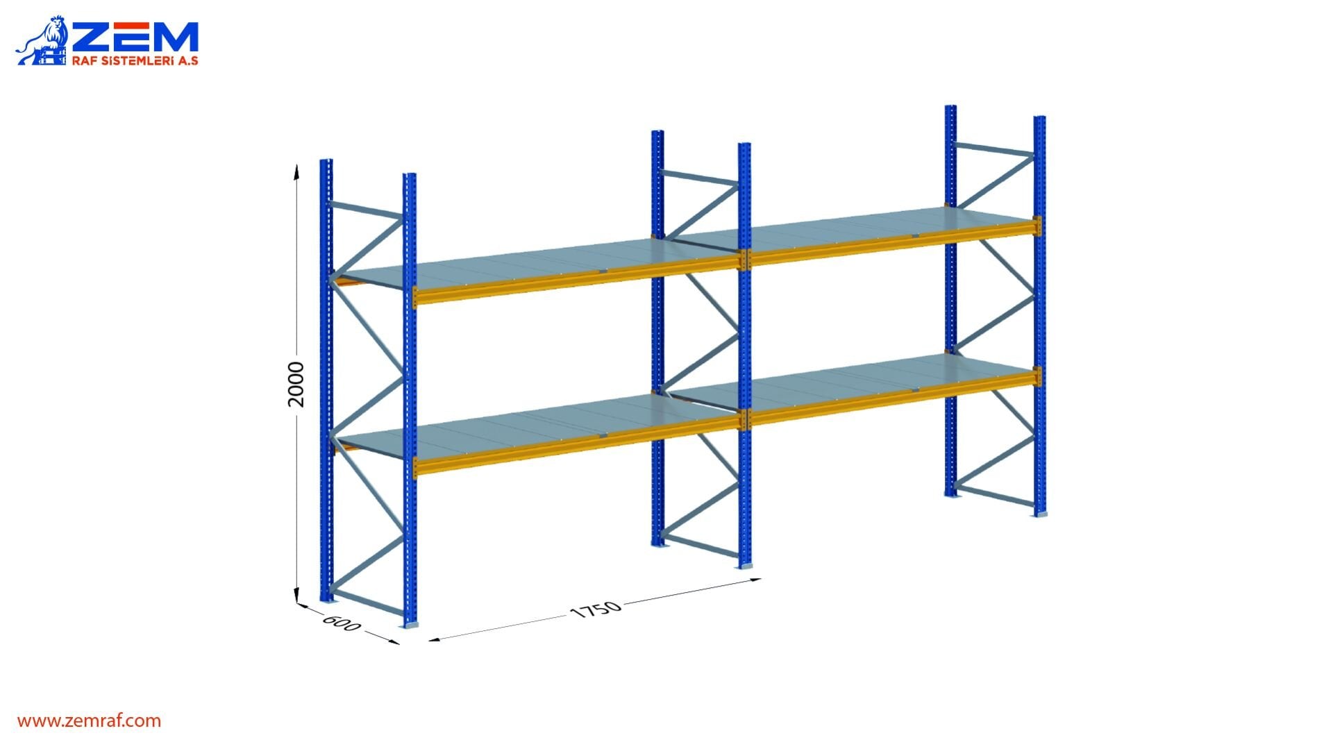 Hafif Depolama Ünitesi 2 Katlı H:2000 mm 2'li Set Derinlik 600 mm - 1750 mm