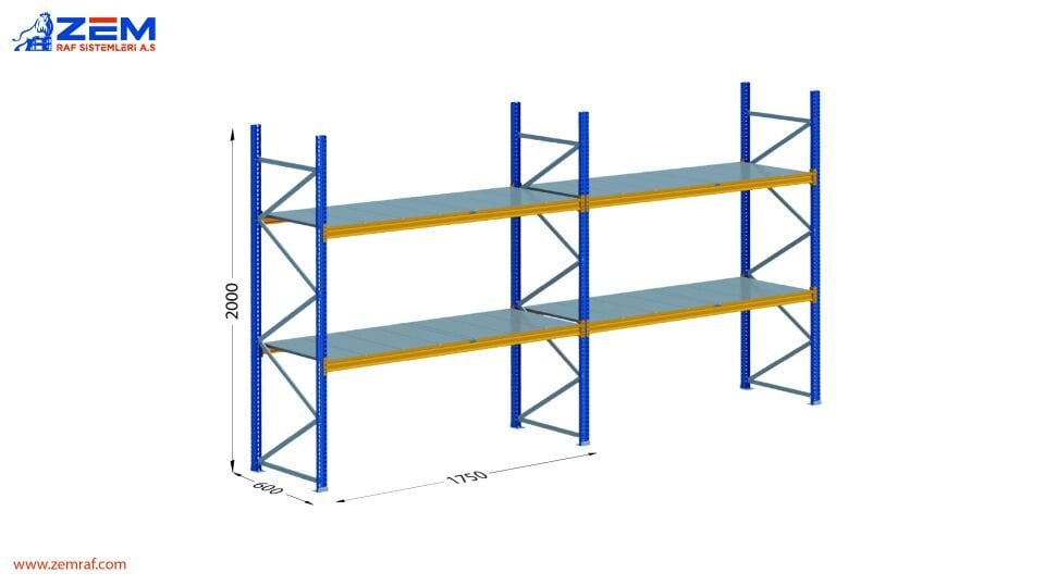 Hafif Depolama Ünitesi 2 Katlı H:2000 mm 2'li Set Derinlik 600 mm - 1750 mm