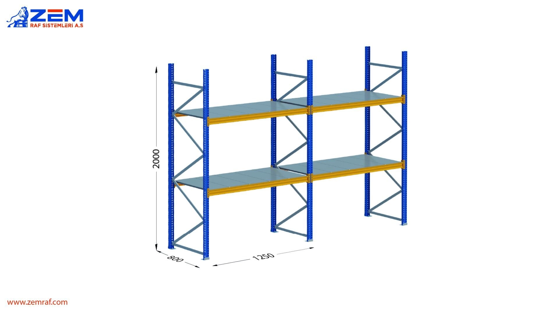 Hafif Depolama Ünitesi 2 Katlı H:2000 mm 2'li Set Derinlik 800 mm - 1250 mm