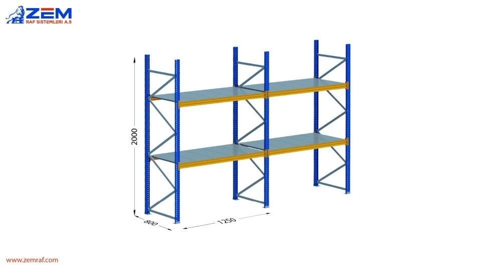 Hafif Depolama Ünitesi 2 Katlı H:2000 mm 2'li Set Derinlik 800 mm - 1250 mm