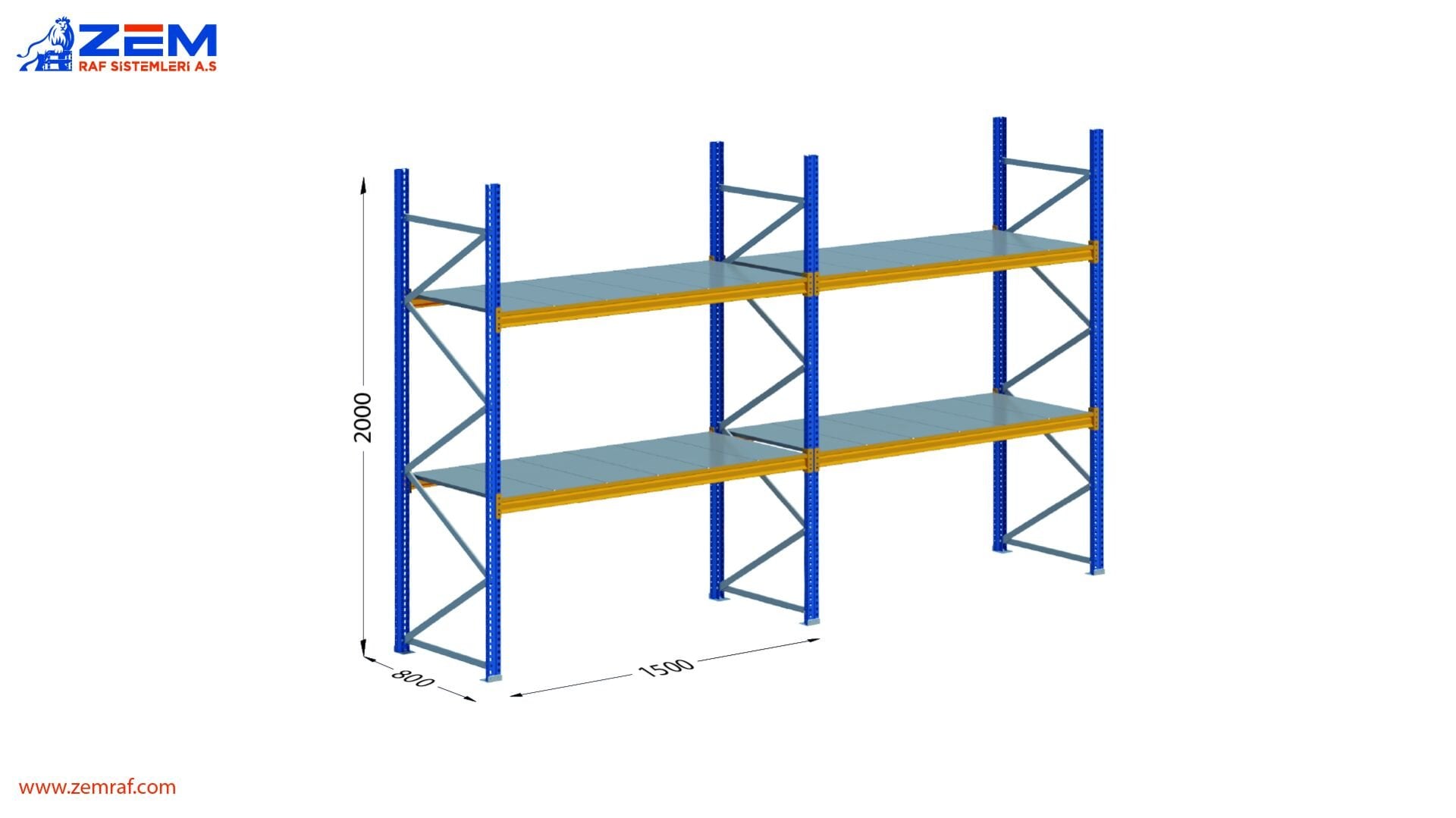 Hafif Depolama Ünitesi 2 Katlı H:2000 mm 2'li Set Derinlik 800 mm - 1500 mm