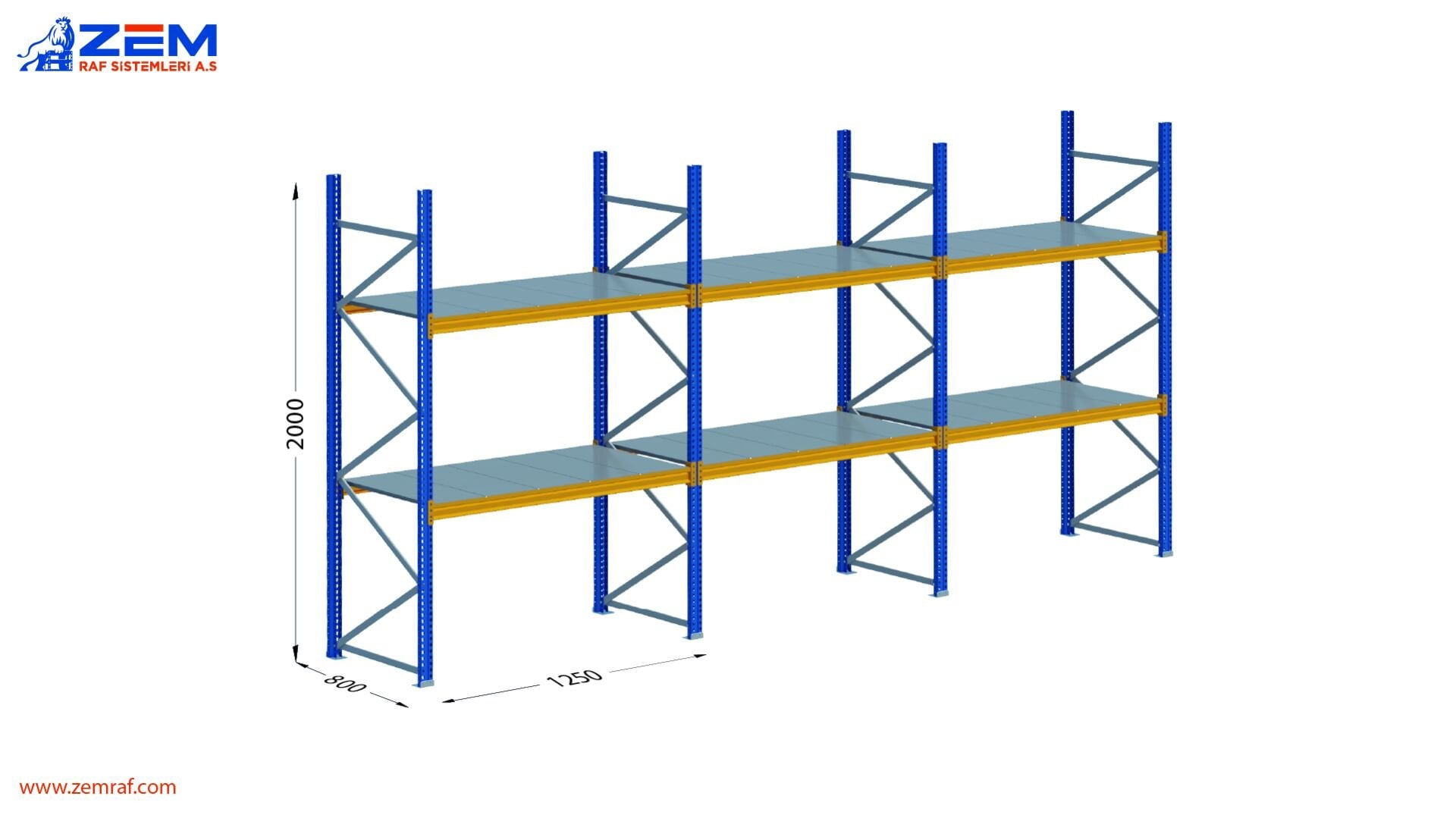 Hafif Depolama Ünitesi 2 Katlı H:2000 mm 3'lü Set Derinlik 800 mm - 1250 mm