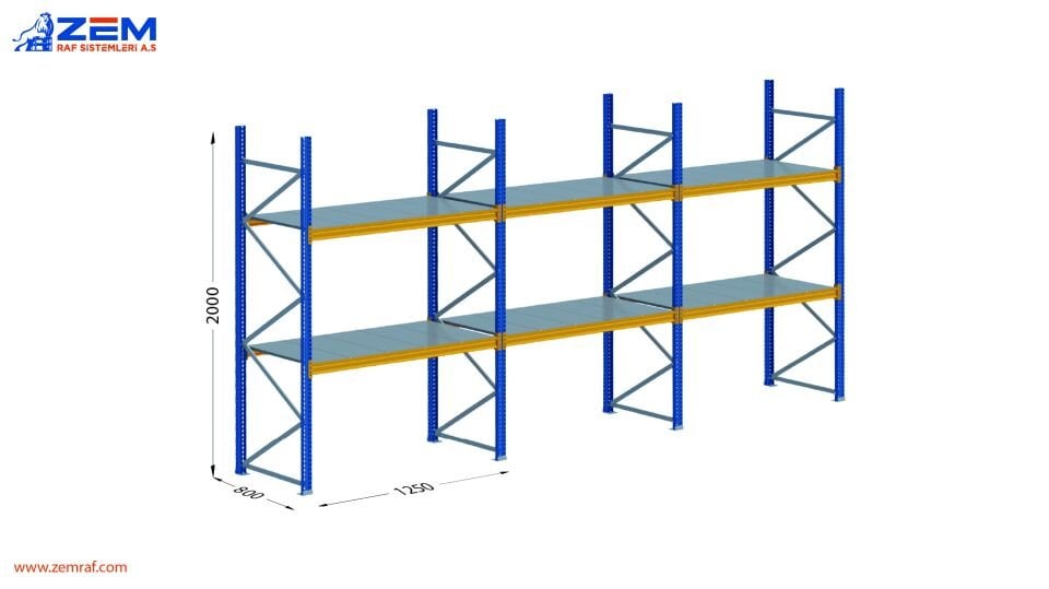 Hafif Depolama Ünitesi 2 Katlı H:2000 mm 3'lü Set Derinlik 800 mm - 1250 mm