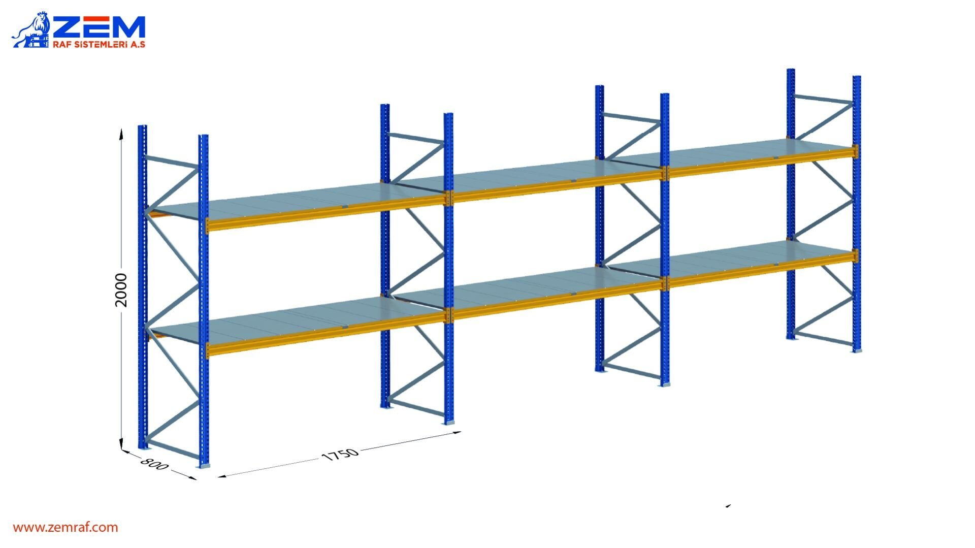Hafif Depolama Ünitesi 2 Katlı H:2000 mm 3'lü Set Derinlik 800 mm - 1750 mm