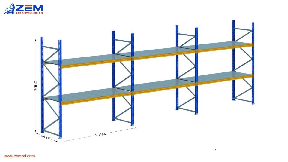 Hafif Depolama Ünitesi 2 Katlı H:2000 mm 3'lü Set Derinlik 800 mm - 1750 mm