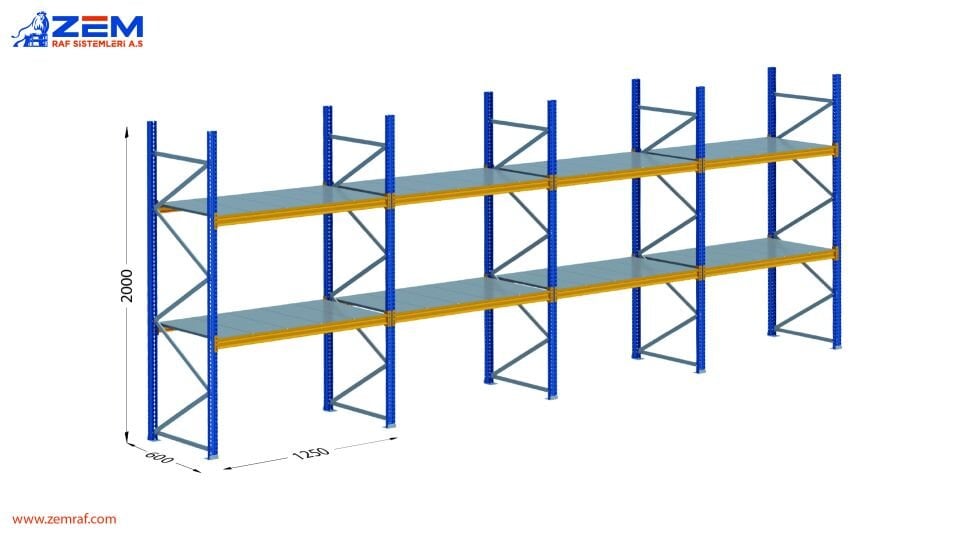 Hafif Depolama Ünitesi 2 Katlı H:2000 mm 4'lü Set Derinlik 600 mm - 1250 mm