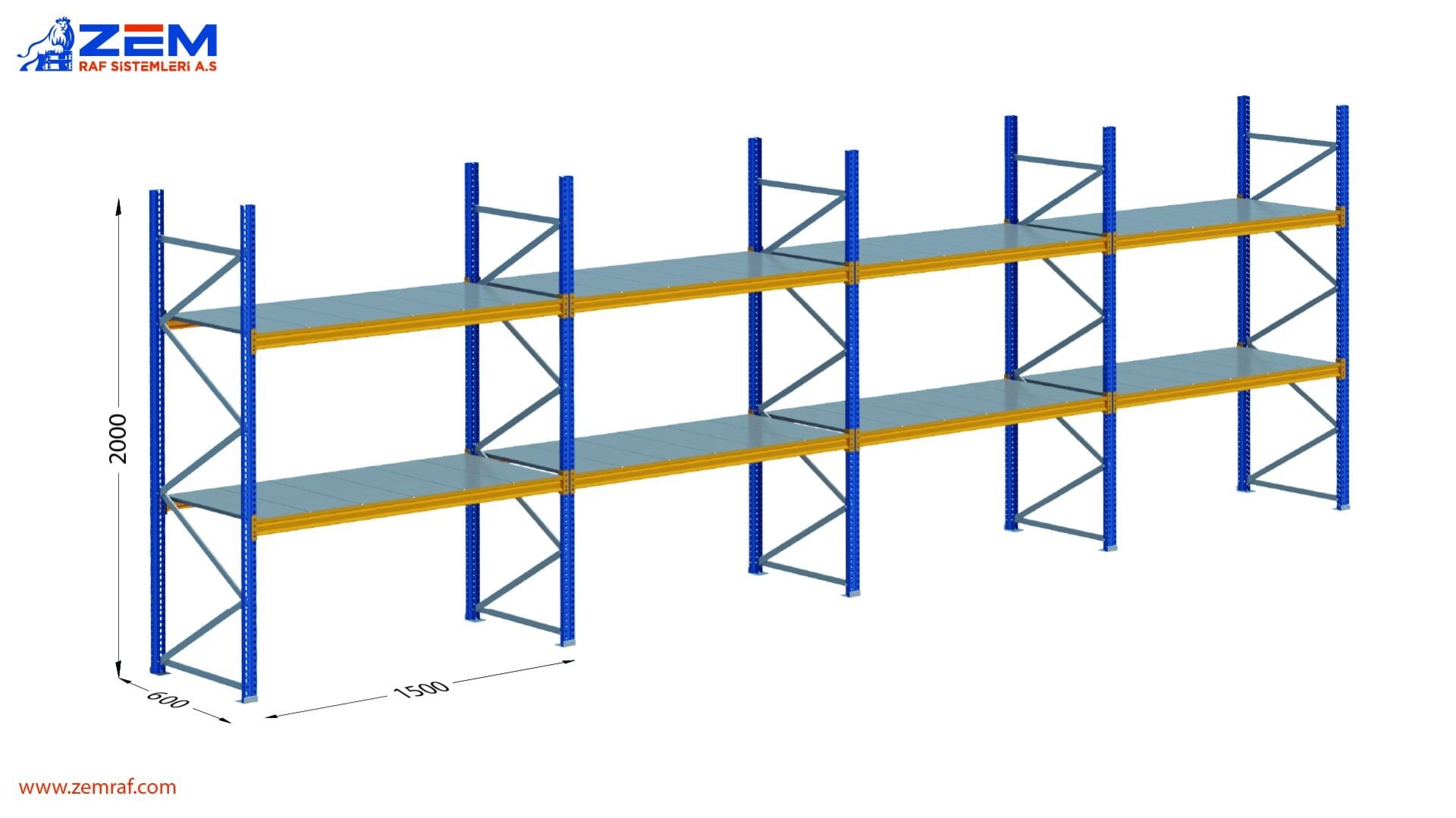 Hafif Depolama Ünitesi 2 Katlı H:2000 mm 4'lü Set Derinlik 600 mm - 1500 mm