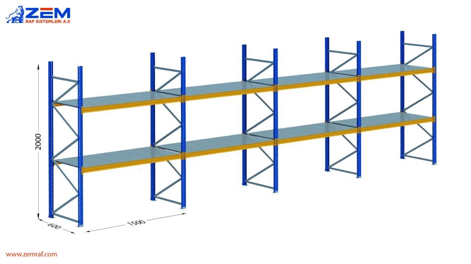 Hafif Depolama Ünitesi 2 Katlı H:2000 mm 4'lü Set Derinlik 600 mm - 1500 mm