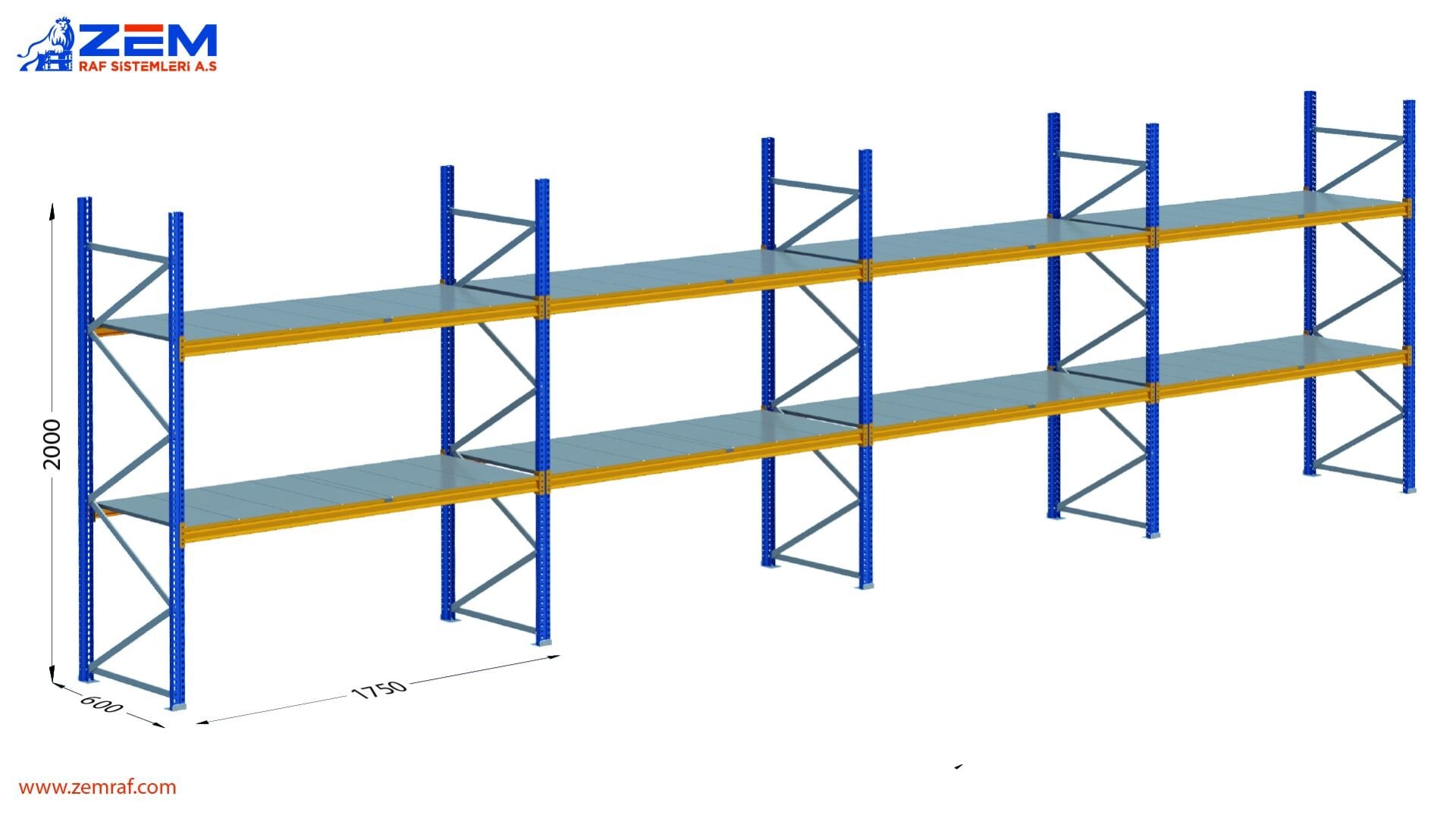 Hafif Depolama Ünitesi 2 Katlı H:2000 mm 4'lü Set Derinlik 600 mm - 1750 mm