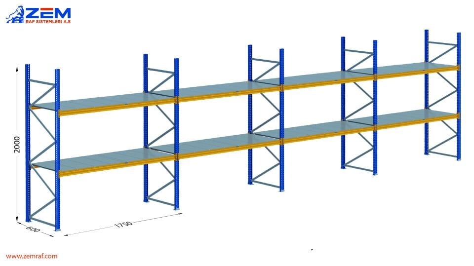 Hafif Depolama Ünitesi 2 Katlı H:2000 mm 4'lü Set Derinlik 600 mm - 1750 mm