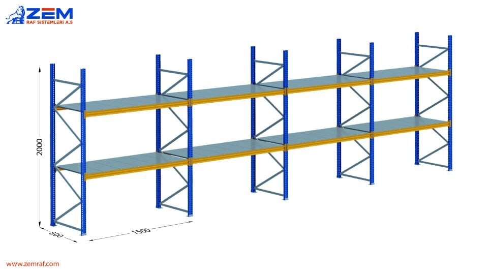 Hafif Depolama Ünitesi 2 Katlı H:2000 mm 4'lü Set Derinlik 800 mm - 1500 mm