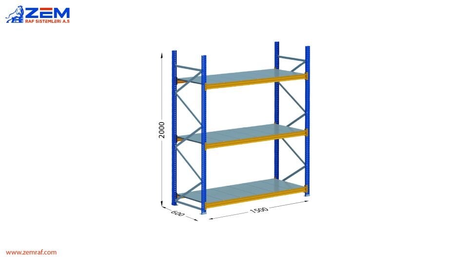 Hafif Depolama Ünitesi 3 Katlı H:2000 mm Derinlik 600 mm - 1500 mm